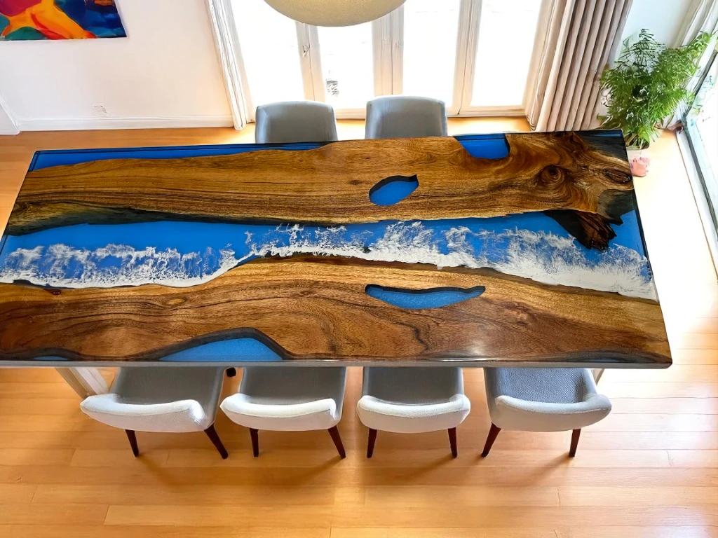 Luxury Conference Table – Blue Epoxy River & Acacia Wood